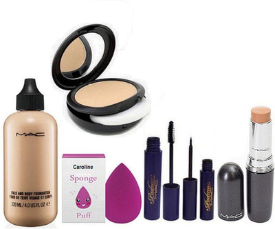 

caroline Sponge Puff & Mac Face And Body Foundation & padma Eyeliner & Mascara & Face Compact& Stick Concealer Studio Fix Fluid spf 15(Set of 6)