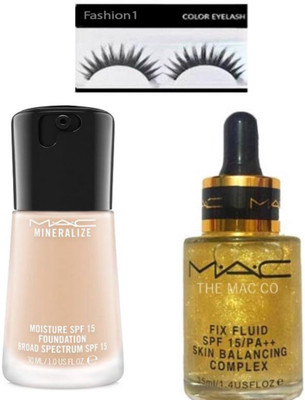 

FASHION 1 combo set of eyelashs,mac mineralize foundation,mac fix fluid complex serum(Set of 3)