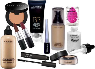 

Pink Rebellion Sponge Puff & Matchmaster & Face&Body Foundation & BB Beauty Balm Cream & Lipstick (Pack of 2 ) & Zoom Lash Mascara+Eyeliner & Loose Powder & Highlighter & Bobbi Brown Concealer(Set of 11)