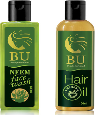 

BU Healthcare Anti-Greying And Hair Growth Oil With Neem Face Wash (100% Organic And Herbal)(Set of 2)