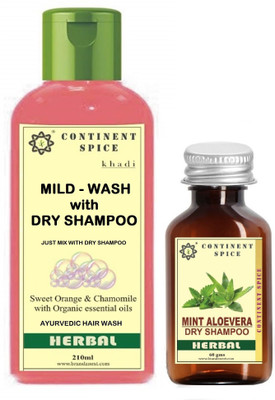 

Continent Spice Aloevera DRY shampoo 60 gms + Mild wash shampoo 210 ml(Set of 2)