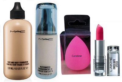 

caroline Sponge Puff , Matchmaster & Face And Body Foundation , Enrich Lipstick(Set of 4)