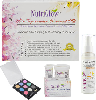 

NutriGlow Set of + 1 Eye shadow + 1 Skin Rejuvenation Treatment kit + 1 Skin Rejuvenation bleach cream + 1 Sun Screen SPF 40(Set of 1)