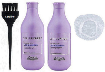 

caroline Hair Brush, Unlimited Shampoo (Pack of 2) & shower cap(Set of 4)