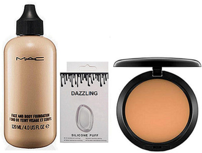 

Dazzling Silicon Puff & Face And Body Foundation & Mac Compect(Set of 3)
