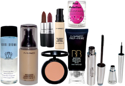 

Pink Rebellion Sponge Puff & Bobbi Brown Makeup Remover & Matchmaster Foundation & Pro Long Wear Concealer & BB Beauty Balm Cream & Lipstick (Pack of 2 ) & Brooke Candy Eyeliner+Mascara & Blusher(Set of 10)