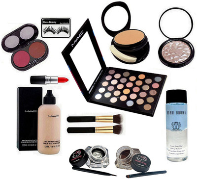 

Divas Beauty Eyelashes, Illuminator, 32 Eyeshadow Palette, Face & Body Foundation, 2 Shades Blusher, Two Way Compact, Hello Kitty Two Eyeliner, 2 Brush, Matte Finish Lipstick, Bobbi Brown Instant Long Wear Makeup Remover(Set of 11)