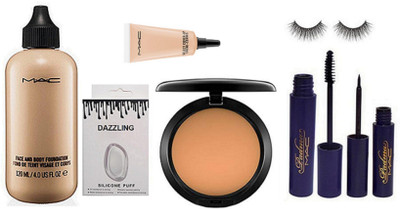 

Dazzling Silicon Puff & Face And Body Foundation & Mac Compect & Eyeliner & Select Cover-Up & Padma Mascara & Eyelashes(Set of 7)