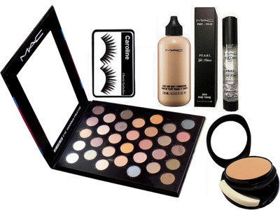 

Caroline Eyelashes, Mac 32 Multi Eye shadow Palette, Face & Body foundation, Pearl Primer, Two way compact(Set of 5)