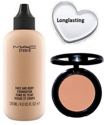 

Longlasting Silicon Puff,Mac Face And Body Foundation + Face Blusher Compact(Set of 3)
