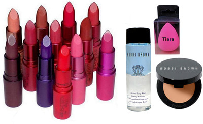 

tiara Spounge Puff , Giambattista valli Lipstick Pack Of 12 , Bobbi Brown Long Wear Makeup Remover , Concealer(Set of 15)