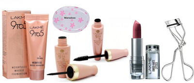 

Marvalous silicon puff , weightless foundation , eyeliner & mascara , enrich lipstick , eyelash curler with eyelashes(Set of 7)