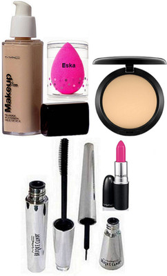 

eska Sponge Puff, Makeup Pro Longwear foundation,compact,Candy yum-yum Lipstick, Brooke Candy Liner+Mascara(Set of 6)