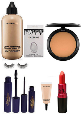 

Dazzling Silicon Puff & Face And Body Foundation & Mac Compect & Eyeliner & Select Cover-Up & Padma Mascara & Eyelashes & Lady Gaga Lipstick(Set of 8)