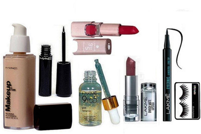 

Ultimate Eyelashes & Enrich Lipstick & 9to5 Lipstick, Mac Makeup 24hr Pro Long Wear Spf 10 Foundation& Eyeconic & Gold Radiance Face Serum& Mac Liquid last Eyeliner(Set of 7)