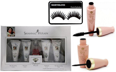 

Marvalous eyelashes , Facial Kit with lakme 9 to 5 waterproof eyeliner & mascara(Set of 4)