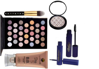 

caroline Make Up Brush, Mac 32 Shade Eye shadow Palette With Illuminator and Eyeliner and mascara , 9 to 5 B.B Bright Benefit cream(Set of 6)
