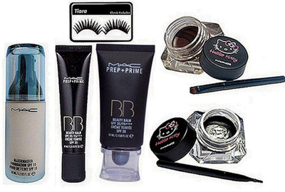 tiara Eyelashes , Mac Prep+Prime Foundation, Bb beauty Blam Cream , Hello kitty Eyeliner , Matchmaster Foundation(Set of 6)