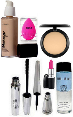

eska Sponge Puff, Makeup Pro Longwear foundation,compact,Candy yum-yum Lipstick, Brooke Candy Liner+Mascara & Bobbi brown Makeup Remover(Set of 7)