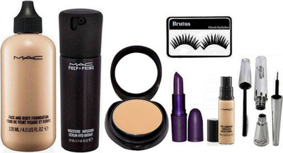 

BRUTUS Eyelashes, Mac Face and body Foundation, Pro Long Wear Concealer, Lipstick, Brook Candy Eyeliner & Mascara , Prep+prime Moisture Infusion Serum, Compact(Set of 8)