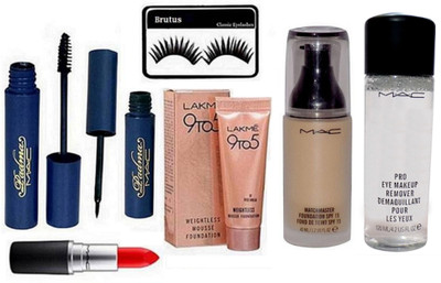 

Brutus Eyelashes, Mac MatchMaster Foundation, Matte Finish Lipstick, Padma Eyeliner & Mascara, Mousse, Makeup Remover(Set of 7)