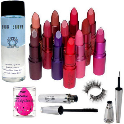 

Pink Rebellion Sponge Puff & Mac Giambattista Valli Lipstick (Pack Of 12) & Bobbi Brown Long Wear Makeup Remover & Brooke Candy Eyeliner+Mascara & Eyelashes(Set of 6)