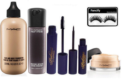 

Fancify Eyelashes,Face & Body Foundation,Prep+Prime Moisture Infusion Face Serum,Padma Eyeliner+Mascara,Loose Powder(Set of 6)