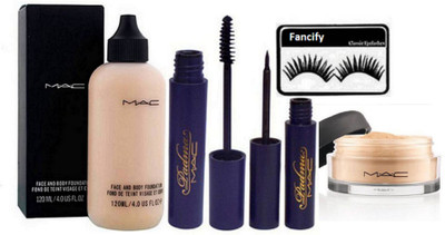 

Fancify Eyelashes,Mac Face & Body Foundation,Padma Eyeliner+Mascara,Loose Powder(Set of 5)