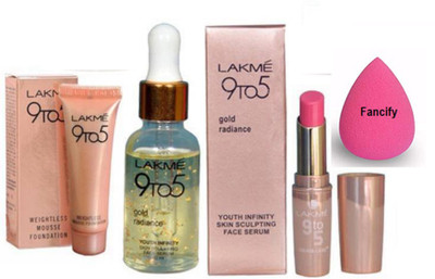

Fancify Sponge Puff & Gold Face Serum & Weightless Mousse Fundation & Lipistick(Set of 4)