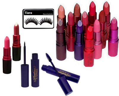 

tiara Eyelashes , Eyeliner And Mascara , Lipstick Pack Of 12 , Lady gaga Lipstick Pack Of 2(Set of 17)