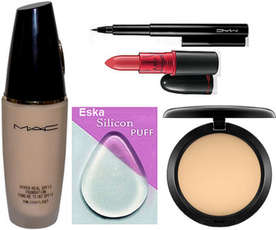

eska Silicon Puff, Hyper Real Foundation, Compact,Lady Gaga Lipstick, Pen Liner(Set of 5)
