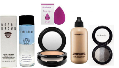 

Divas Beauty Spong Puff&Bobbi Brown Makeup Remover Instant Longwear & Mac Face & Body Foundation & Sudio Fix Compact& Eyeshadow Fard A Joues Mineralize(Set of 5)