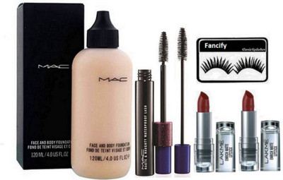 

Fancify Eyelashes, Face & Body Foundation,Haute & Naughty Mascara,Lakme Enrich Lipstick (Pack Of 2)(Set of 4)