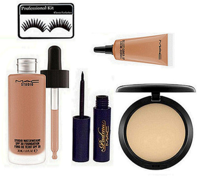 

professional kit Eyelashes , Studio Waterweight Liquid Foundation , Eyeliner , Studio Fix Compact , Select Cover Up Concealer(Set of 5)