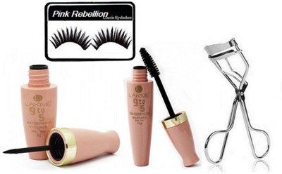 

Pink Rebellion Eyelashes & 9 To 5 Eyeliner&Mascara With Eyelashes Curler(Set of 4)