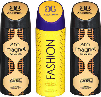 

AROCHEM ARO MAGNET , FASHION AND ARO MAGNET DYNAMIC PURE Deodorant Spray - For Men & Women(200 ml, Pack of 3)