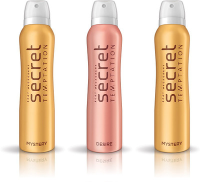 

Secret Temptation Mystery 2pcs. & Desire 1pc. Pack of 3 Deodorant Spray - For Women(450 ml, Pack of 3)