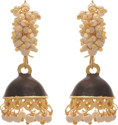 JFL Jewellery for Less JFL - Traditional and Ethnic One Gram Gold Plated White Pearls Meenakari Designer Jhumki Bali Earring for Girls & Women Pearl Copper Jhumki Earring