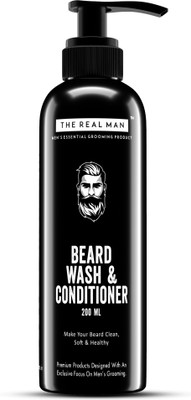 

THE REAL MAN All New Beard Wash & Conditioner(200ML). 100% Natural & Organic beard shampoo - Cleans and Conditions with Extracts of Aloe Vera | Tulsi | Neem Leaf | Licorice. Face Wash(200 ml)