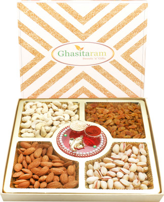 

Ghasitaram Gifts Ghasitaram Special Dryfruit Box with Mini Pooja Thali Combo(5)