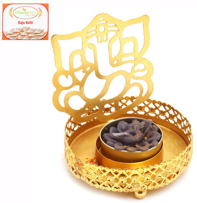 Ghasitaram Gifts Diwali T-Lites-Ganesha Shadow T-Lite with 200 gms Kaju Katli Combo(2)