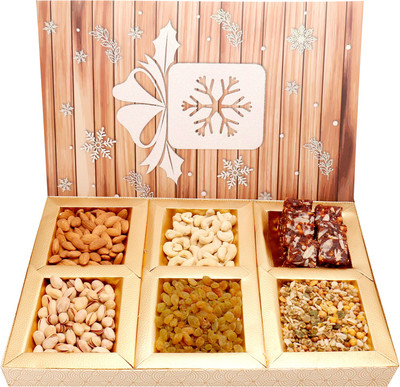 

Ghasitaram Gifts Sugarfree Sweets-Hands of joy Hamper box with Almonds, Cashews, Pistachios, Raisins, Roasted Namkeen and Sugarfree Mix 600 gms Combo(7)