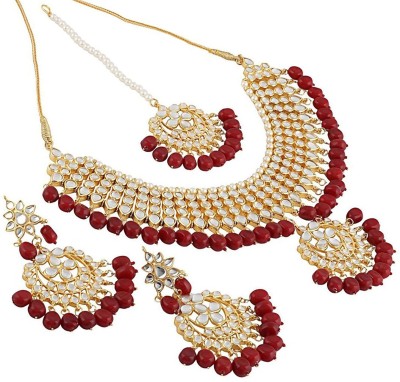 Shining Diva Alloy Gold-plated Gold, Maroon Jewellery Set(Pack of 1)