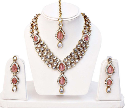 Shining Diva Alloy Pink, Gold Jewellery Set(Pack of 1)