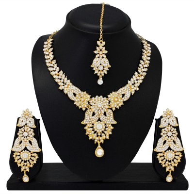 Atasi International Alloy Gold-plated Gold, White Jewellery Set(Pack of 1)