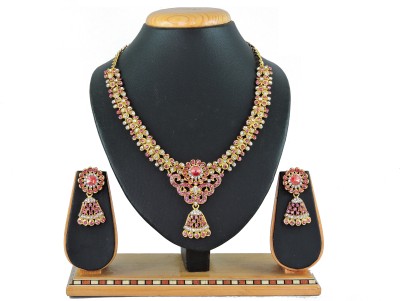 VATSALYA creation Alloy Gold-plated Gold, Pink Jewellery Set(Pack of 1)