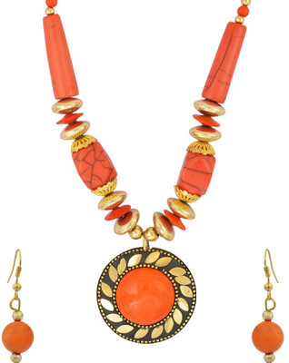 Dzinetrendz Brass Gold-plated Orange, Gold Jewellery Set(Pack of 1)