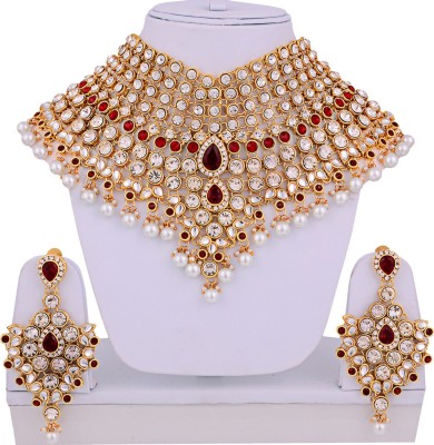 Lucky Jewellery Alloy Gold-plated Maroon, Gold Jewellery Set(Pack of 1)