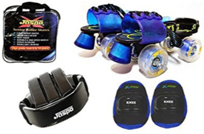

Jaspo Marshal Blue Adjustable Roller Skates Combo (Skates + Helmet + Knee Guards + Bag) - For Age Group 6 To 14 Years Skating Kit