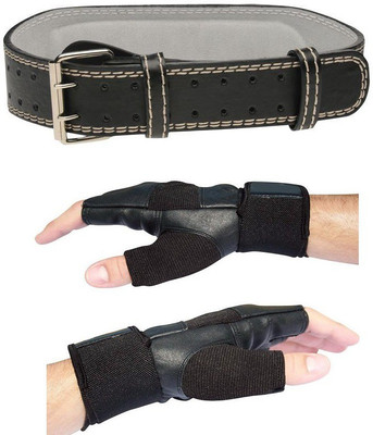

Krazy Fitness Adults GYM Accessories 2 in 1 Leather Gym Belt + Mesh Gym Gloves With Long Wrist Support Gym & Fitness Kit